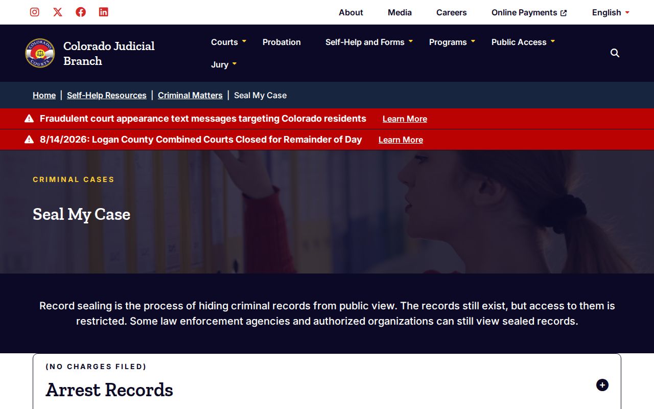 Hinsdale County booking record sealing forms through Colorado courts